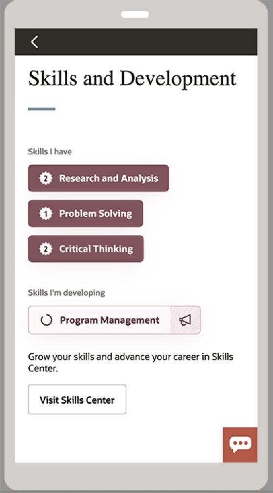 screenshot in Oracle Fusion showing an example of what an employee might see when asked to list their skills and goals