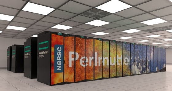 Photo showing the exterior of the Perlmutter supercomputer.