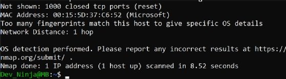 Screenshot showing results of an OS detection scan