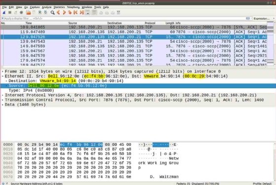 Wireshark application display screenshot